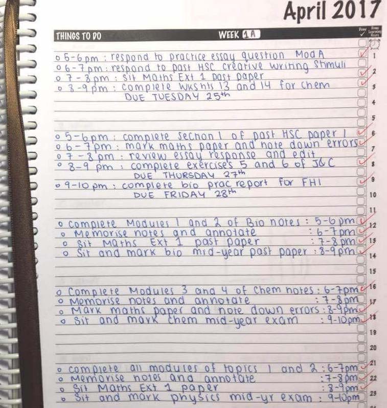 school diary task list