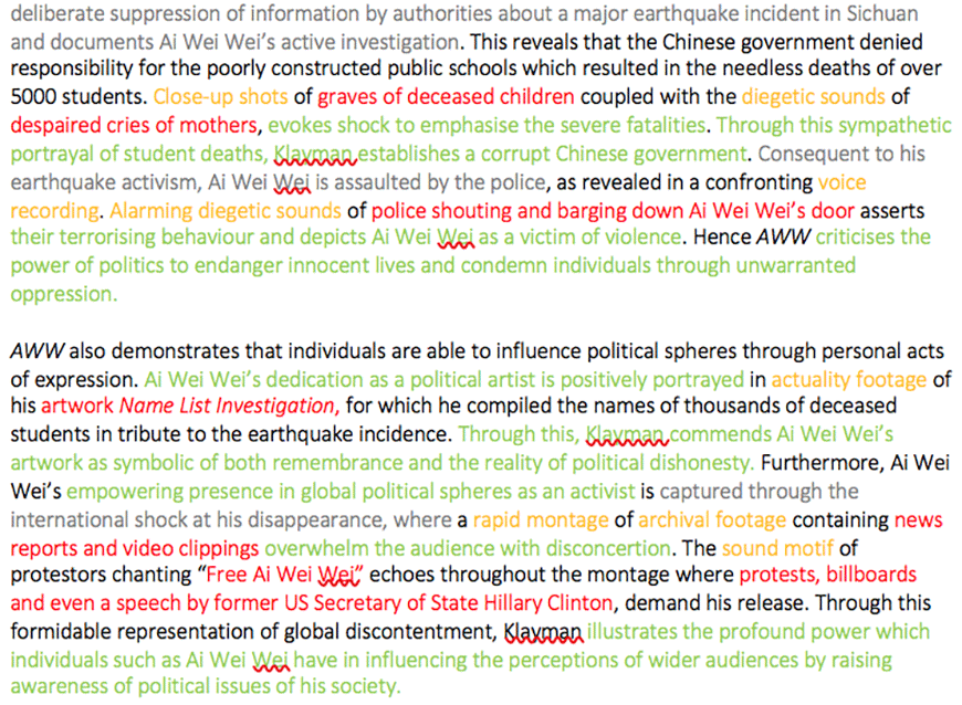 blog-success-secret-ashley-xu-colour-coded-essay-yellow-techniques-green-analysis-explanation-red-subject-example-grey-context