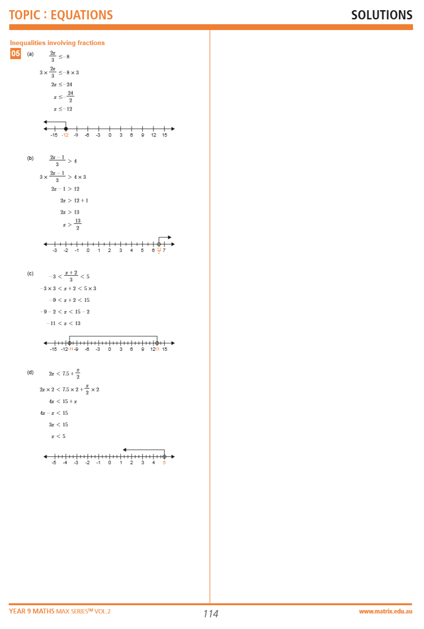 Solutions from the Year 9 Maths MAX Series Vol. 2 Equations