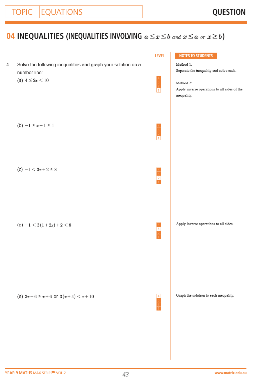 Questions from the Year 9 Maths MAX Series Vol. 2 Equations