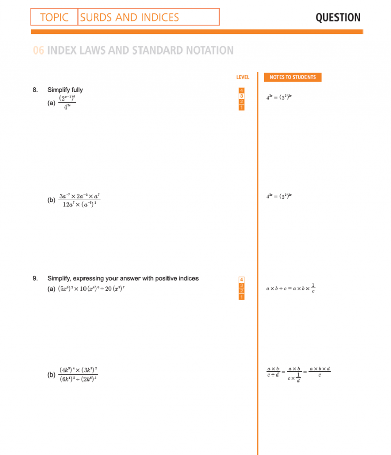 Part 3 Indices Free Worksheet The Beginner's Guide to Year 9 Maths