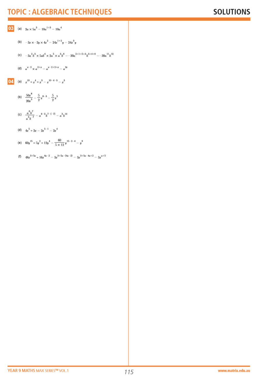 solutions from Year 9 Maths Max Series Vol. 1 Algebraic Techniques