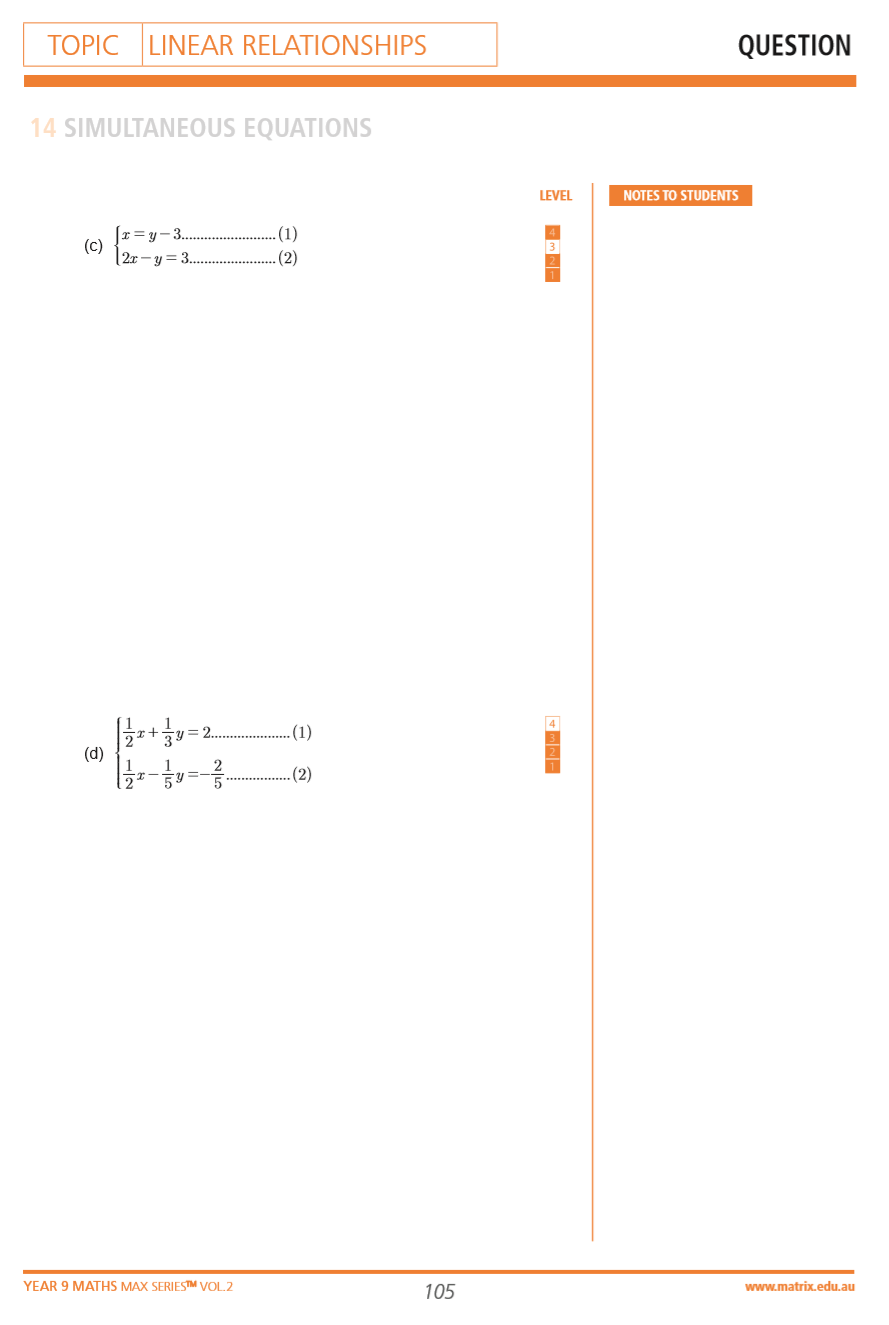 Questions from the Year 9 MAX Series Vol. 2 Simultaneous Equations