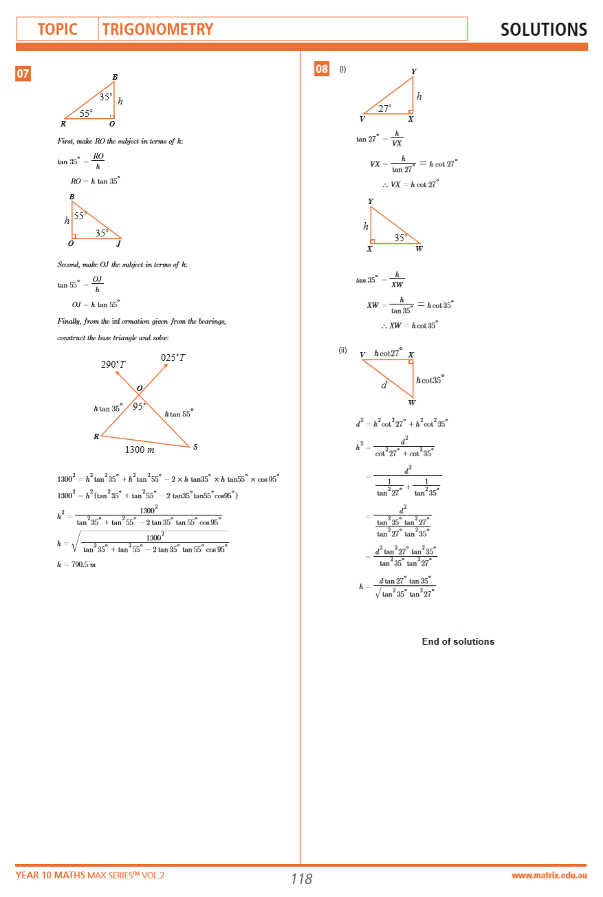 Solutions from Year 10 Maths Max Series Vol. 2 Trigonometry