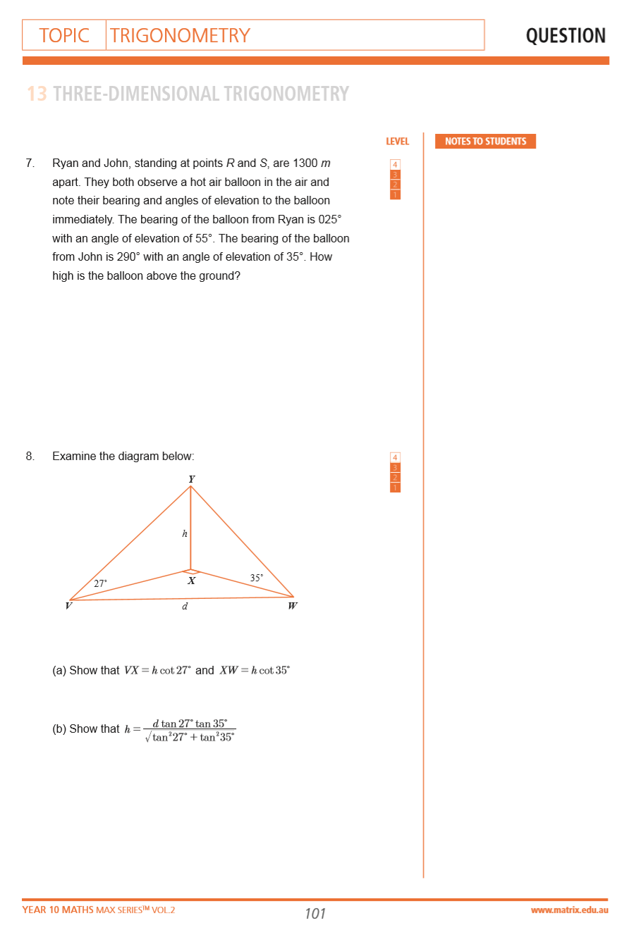 Questions from Year 10 Maths Max Series Vol. 2 Trigonometry