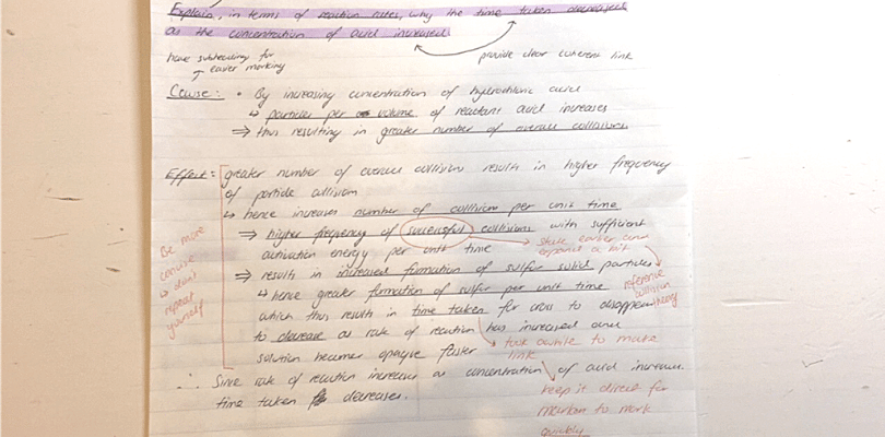 Justin's steps I used to improve my science marks an image of how he answers explain questions