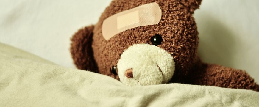 matrix education a teddy bear with a bandage in a blanket COVID-19-and-my-2020-hsc-sick