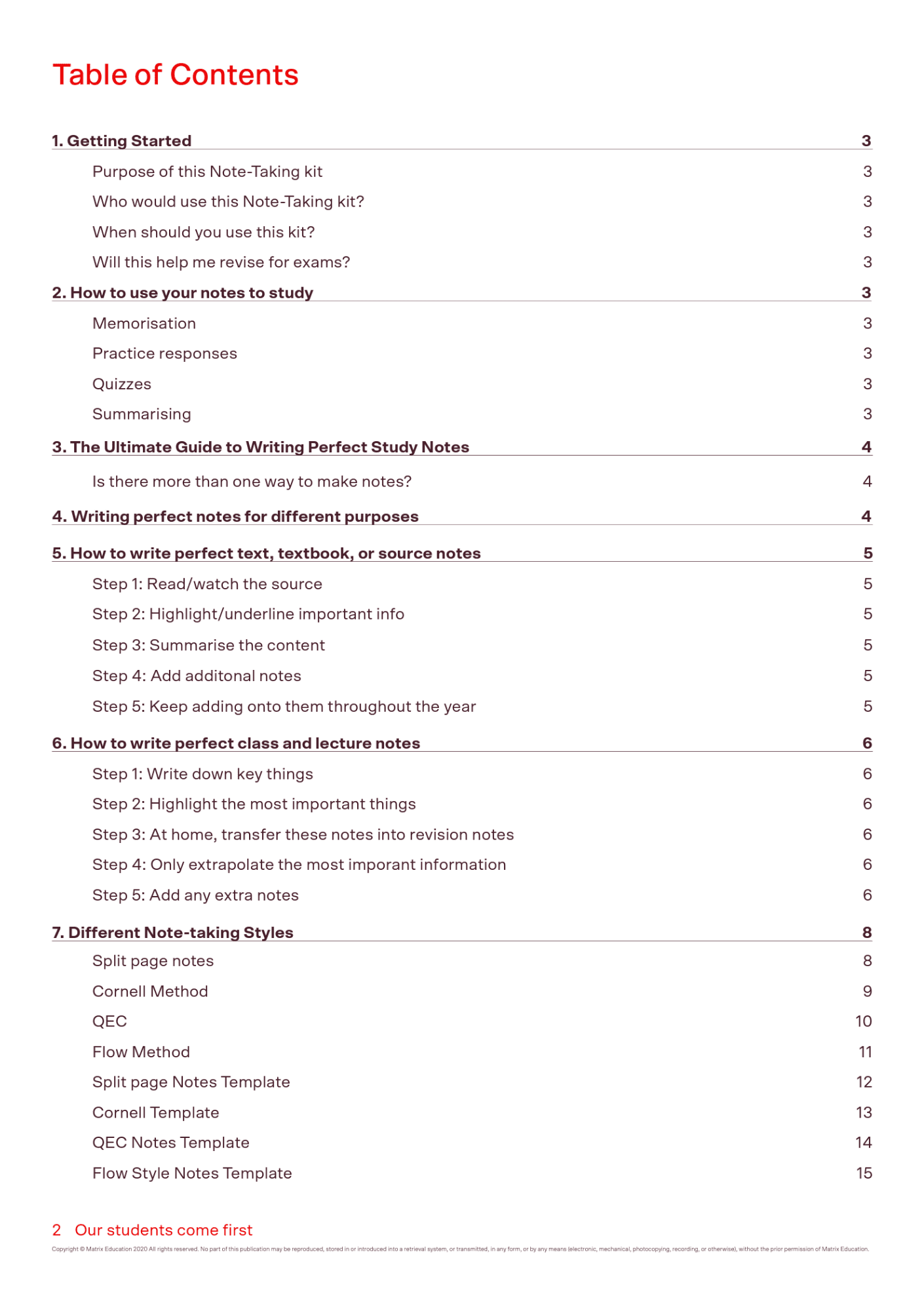 Sample page of the Ultimate Note Taking Kit