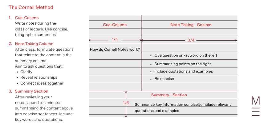 an image showing how to layout cornell notes for perfect study notes