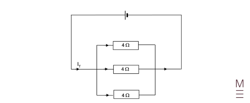 year-11-half-yearly-physics-quiz-diagram-Question-9 a circuit schematic showing three resistors of 4 ohms each connected in parallel