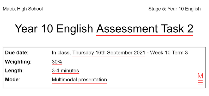 year 9 and 10-how to read your assessment notifications - english assessment notification key information underlined in red