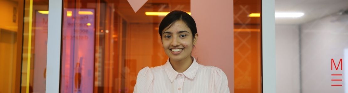 matrix education student Afrina profile smiling at the camera for her blog on how to take the stress out of exam prep.