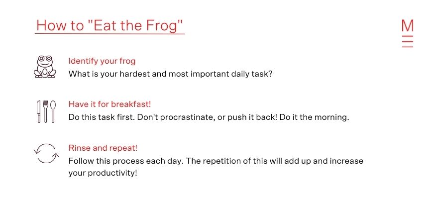 image describing eat the frog productivity method managing multiple extracurricular commitments & successful study