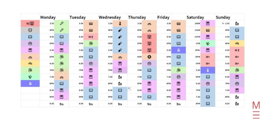 screenshot of itimetable managing multiple extracurricular commitments & successful study