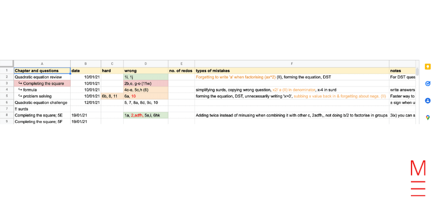 Megan’s High School Hacks How I Bought back Time With Extracurriculars And Hobbies Maths Excel spreadsheet