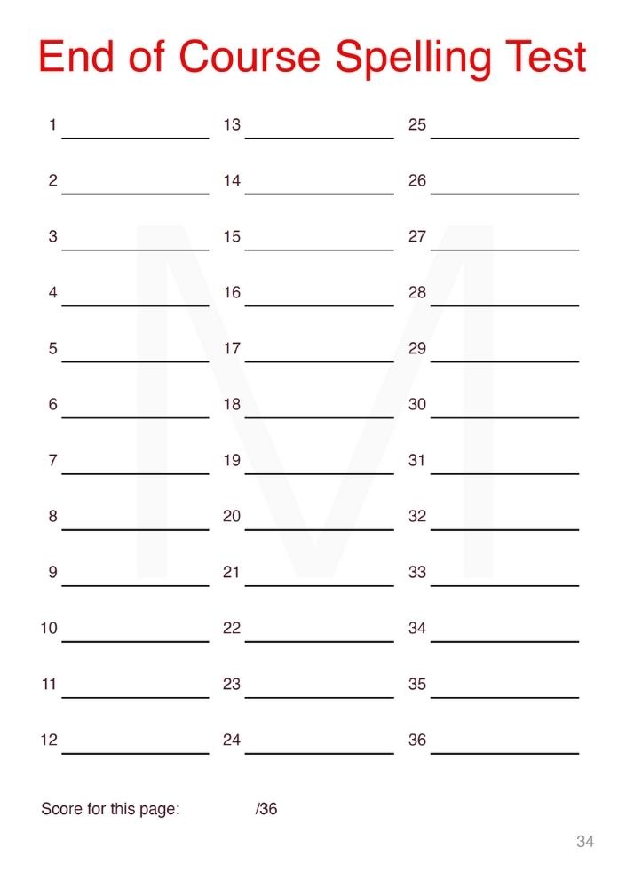 Year 3 Vocab Worksheets sample test page