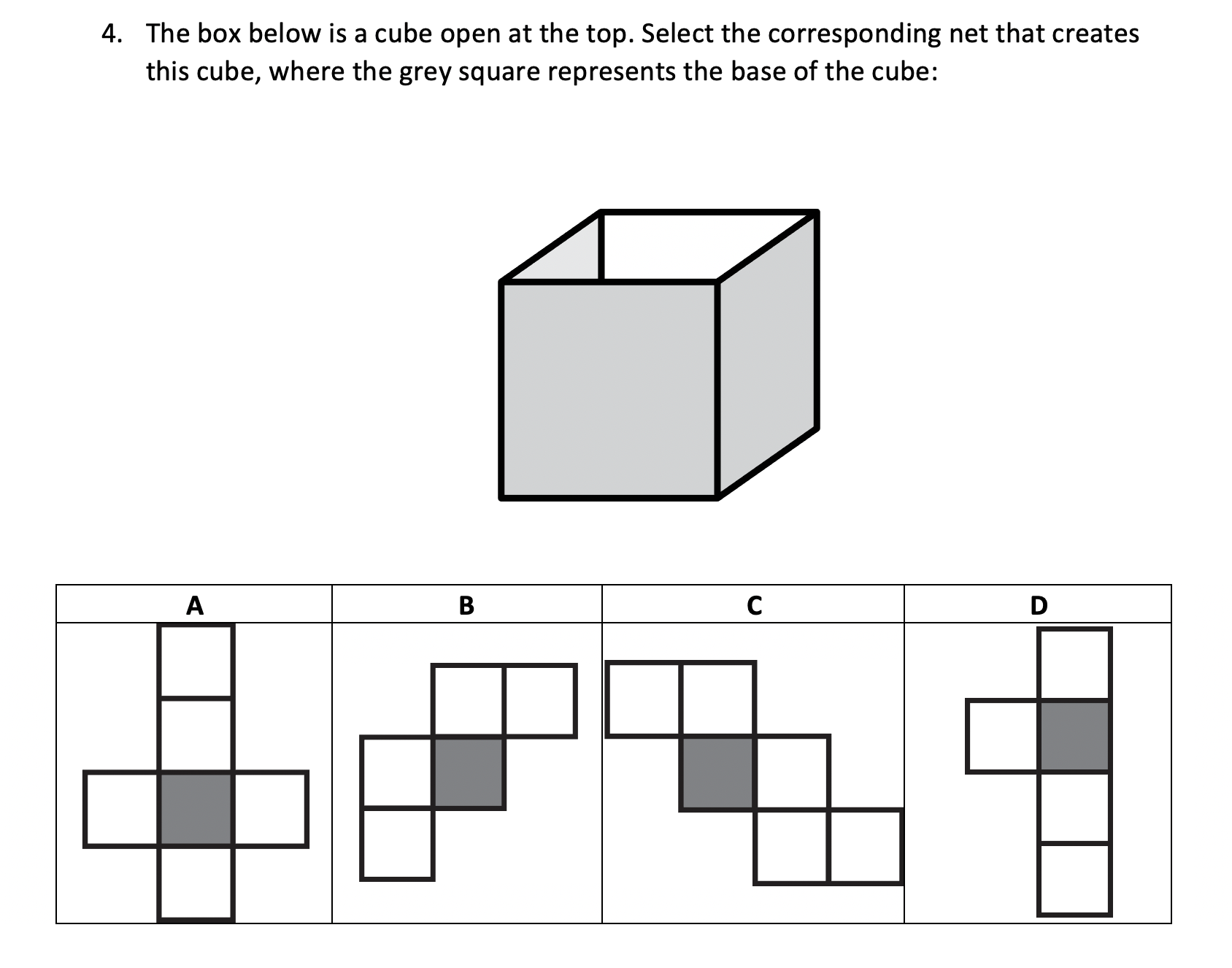 cube net folding OC test thinking skills practice question