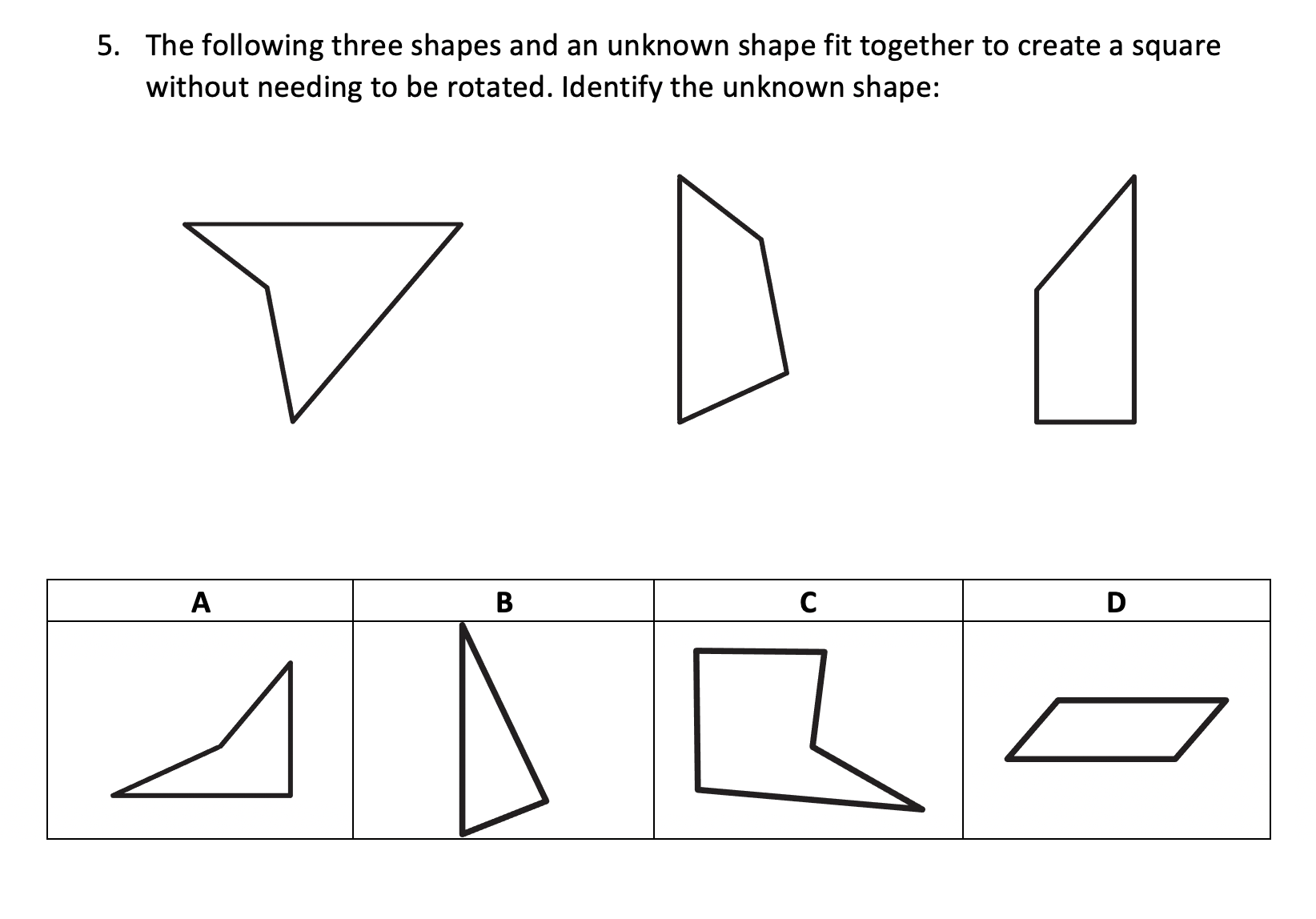 fitting shapes together OC test thinking skills practice question