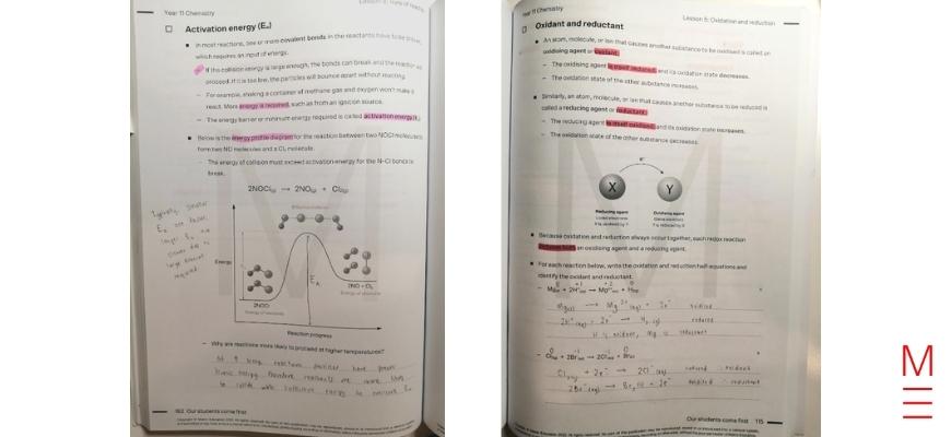 A preview of Hannah's Matrix HSC Chemistry theory book that helps her with overcoming weaknesses to ace exams