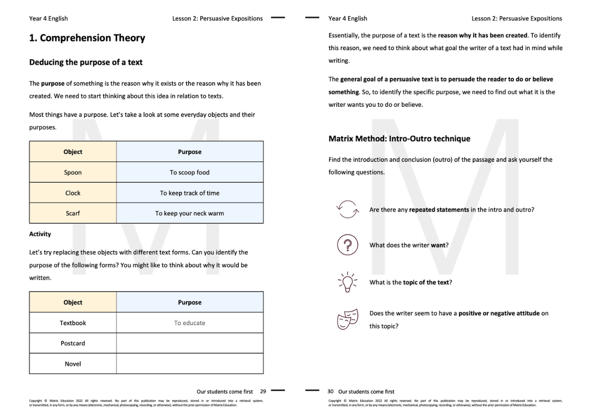 Y4 English Comprehension Theory 1