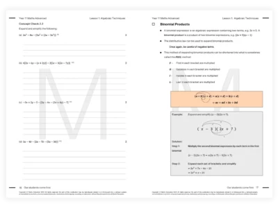 year 11 maths advanced tutoring resource