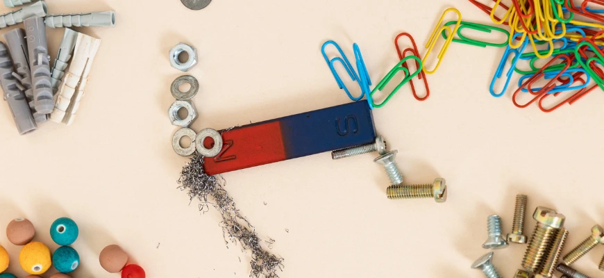 matrix education A magnet attracting various small metal objects like screws and paperclips