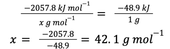 Mathematical calculation showing the determination of molar mass