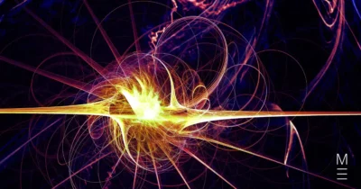 Bright abstract energy lines radiating from a central point on a dark background