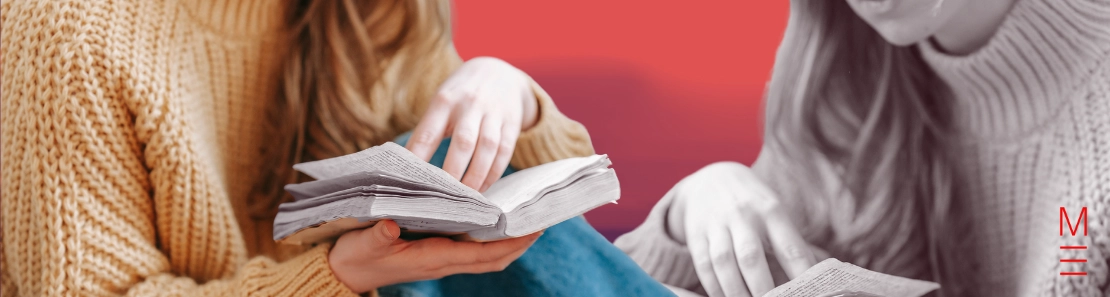 matrix education Students analysing a book, focusing on understanding literary techniques