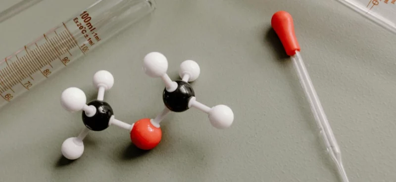 matrix education Molecular model with a dropper and measuring cylinder in a chemistry lab