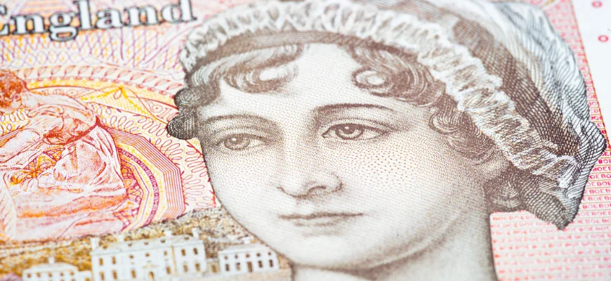 Portrait of Jayne Eyre on banknote, close-up