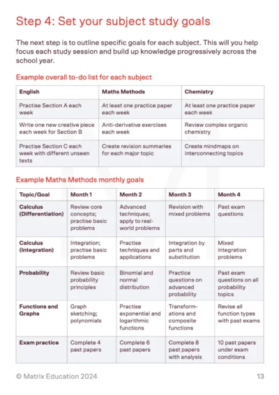 Sample page: Instructions for setting study goals with example to-do lists