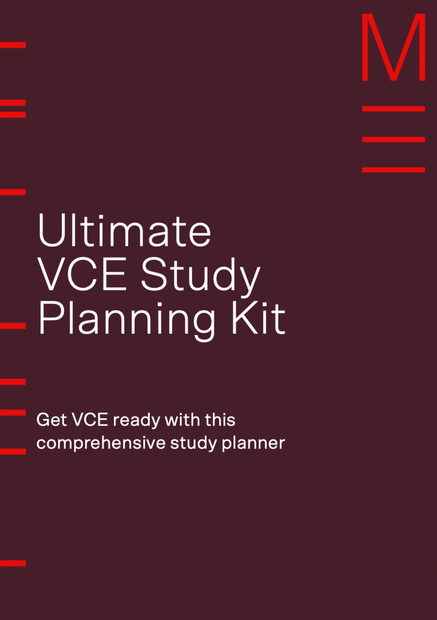 Maroon book cover with the title "Ultimate VCE Study Planning Kit" and the subtitle "Get VCE ready with this comprehensive study planner."
