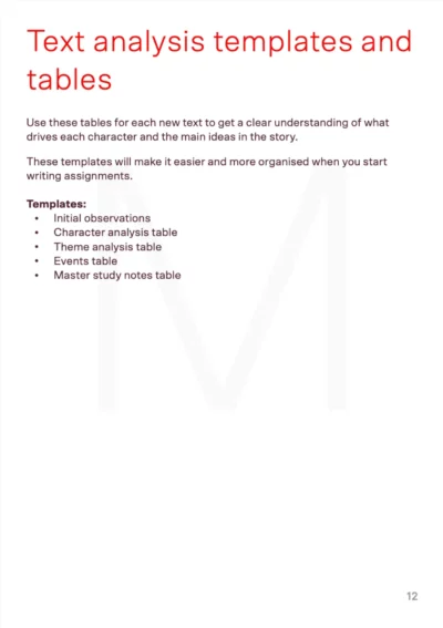 list of the different types of tables provided in the planner