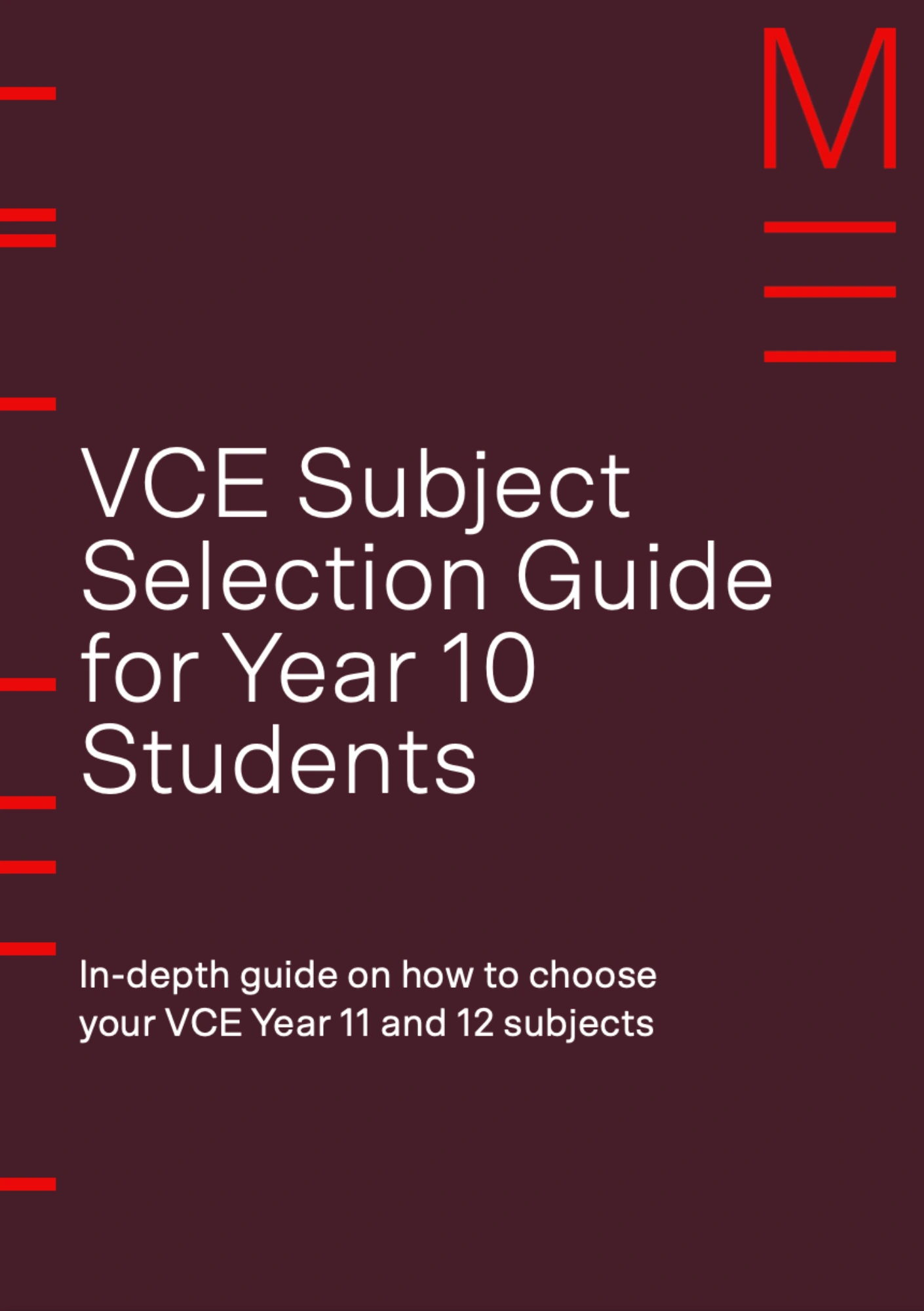 cover of matrix guide 'vce subject selection guide for year 10 students'
