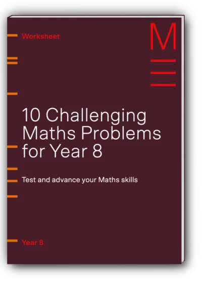 maroon book cover titled '10 challenging maths problems for year 8'