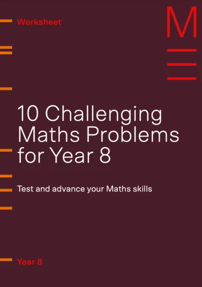 Book cover titled '10 Challenging Maths Problems for Year 8' with Matrix branding.