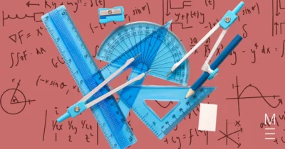 Blue maths tools with formulas in the background