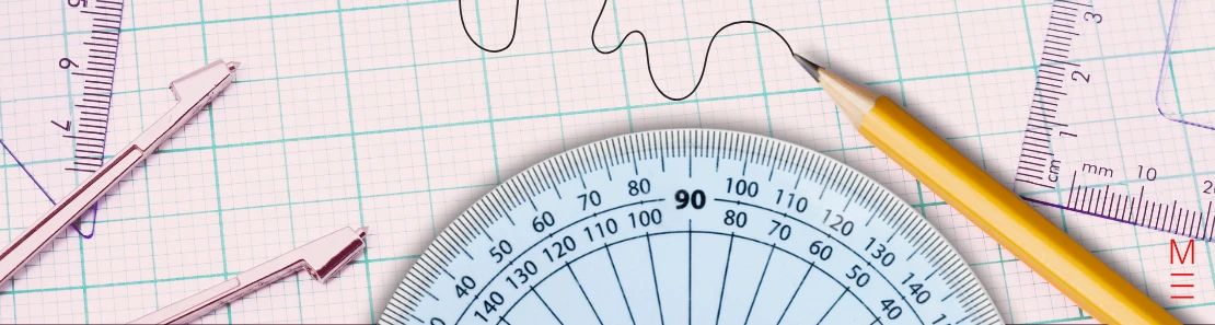 matrix education Graph paper with a pencil, protractor, and rulers for maths work