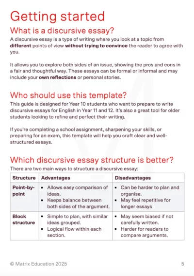 introduction page to the discursive essay guide