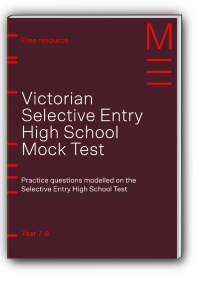 maroon book cover titled 'victorian selective entry high school mock test'