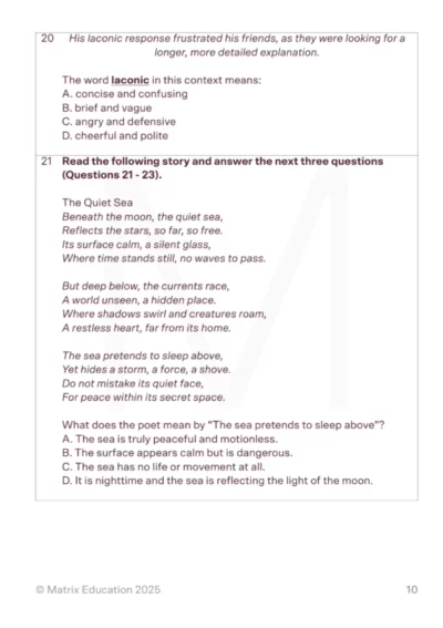 sample page of reading mock test