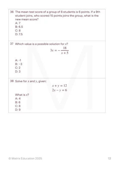 sample page of victorian selective entry high school mock test