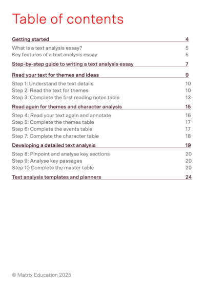 table of contents for text analysis guide