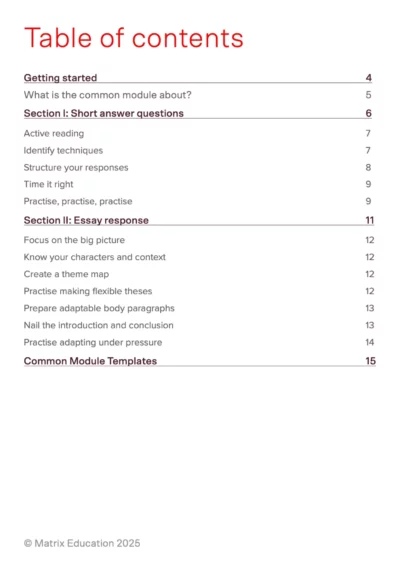 Table of contents for common module guide