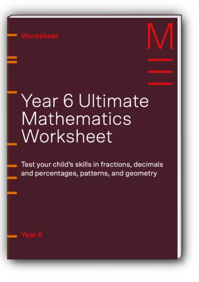 maroon book cover titled 'year 6 ultimate maths worksheet'