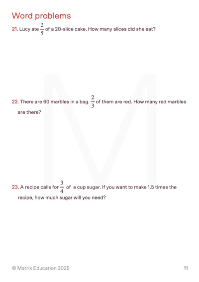 sample page showing word problems for year 6 level maths