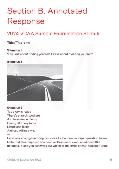 sample page showing the stimuli material from VCAA sample paper