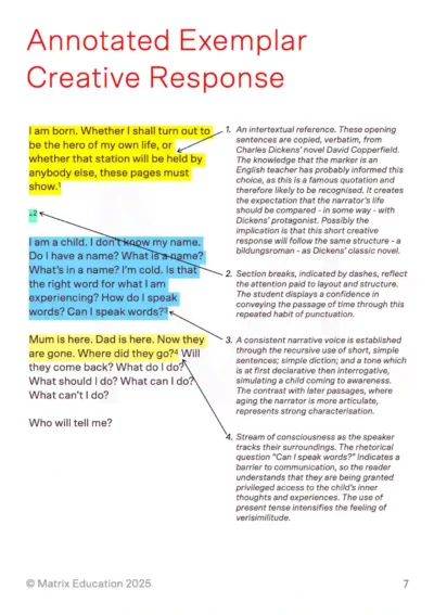sample page showing a sample creative piece with annotations