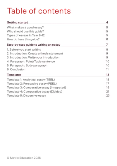 table of contents for 'essay writing blueprint'
